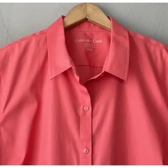 Coldwater Creek Button Up Shirt Plus Size 24W No Iron Coral Preppy Office Career - Picture 2 of 9